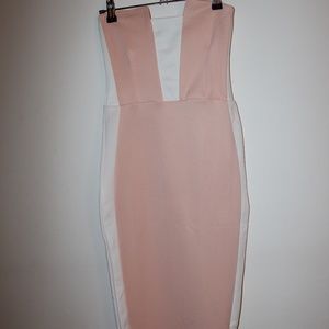 PrettyLittleThing Nude Panel Detail Midi Dress